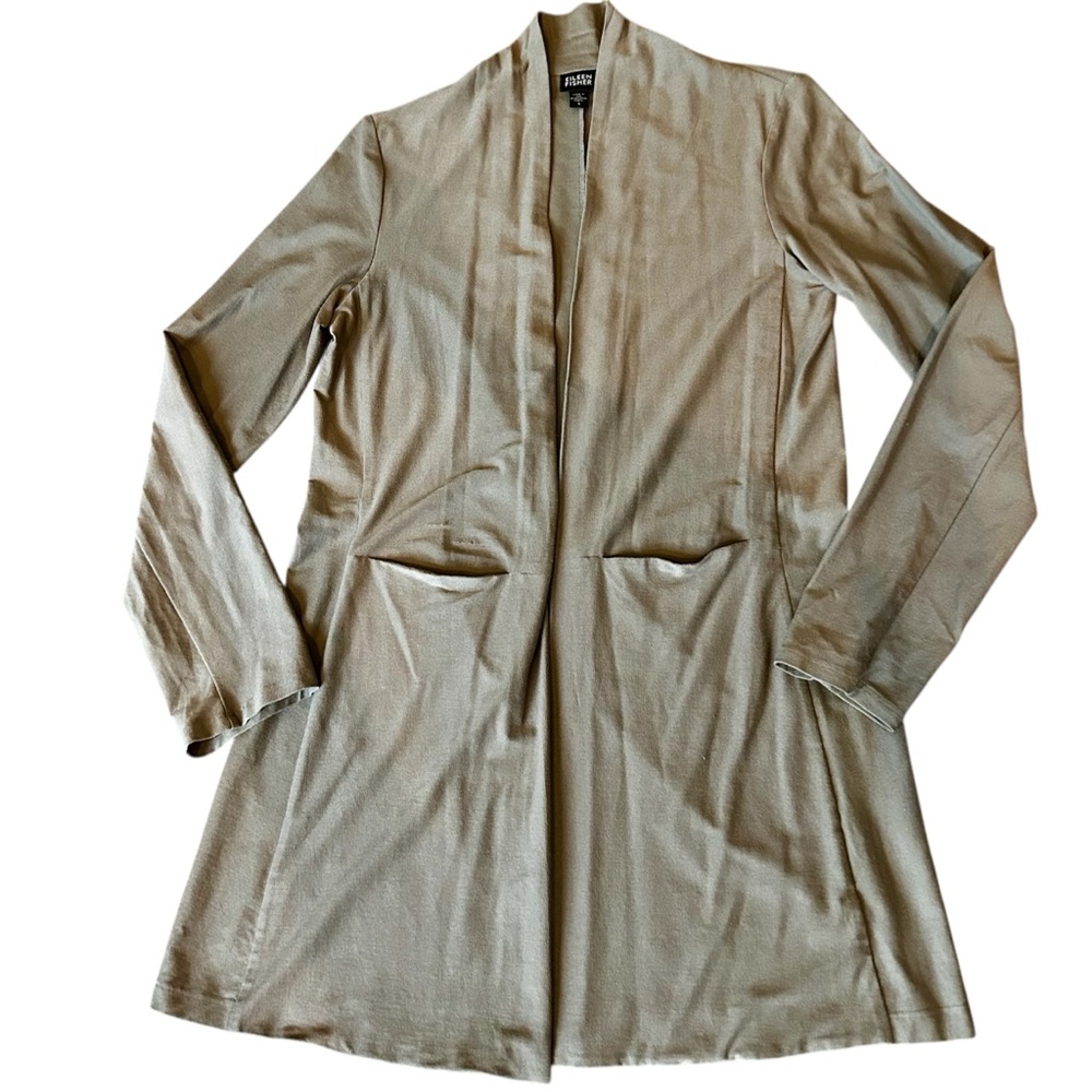 Eileen Fisher Knit Duster Cardigan Jacket Open Front Sz Small Green